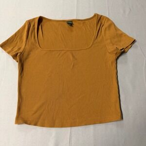 Wild Fable Mustard Yellow Square Neck Ribbed Short Sleeve Top Womens Medium